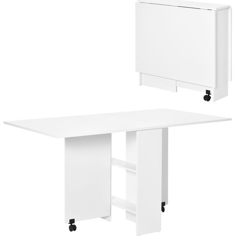 Mesa de Comedor Plegable Madera con Ruedas 2 Solapas y 2 Estantes 75x140x74 cm (1/5)