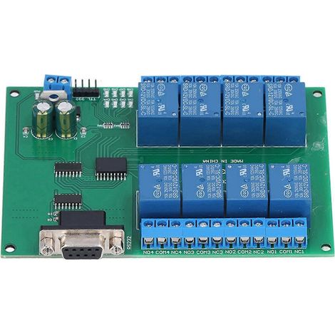N223B08 8-Kanal DC 12V RS232 Relaismodul, serielle Schnittstelle, Fernbedienungsschaltplatine mit LED (ohne Gehäuse)