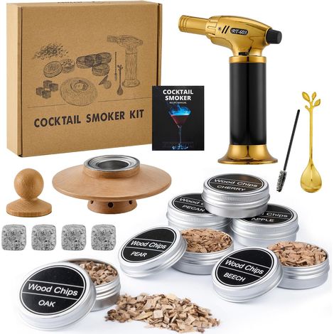 Kit Fumoir Whisky Cocktail avec Chalumeau 4 Pierres Granit Cadeau Homme (1/5)
