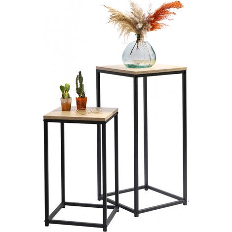 Set de 2 sellettes en bois et métal noir - 34x34x74cm (1/5)