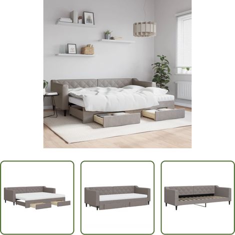 vidaXL Sofa-Bett - Tagesbett Ausziehbar mit Schubladen Taupe 80x200 cm Stoff (1/5)