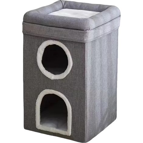 Casa para gatos, diseño multinivel, plegable y fácil de montar, GRIS (1/2)