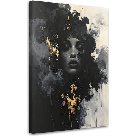 Tableaux, Visage d'une femme fumée abstraction noir et gris,20x30