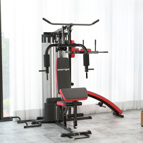 Mehrzweck-Trainingsstation mit 65 kg Gewichtsblock, verstellbar, fürs Heimtraining, Stahl, Kunstleder