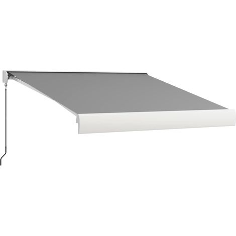 Store banne motorisé, store banne électrique, angle réglable 14°-30°, avec télécommete manivelle, 3 x 2,5 m, gris clair