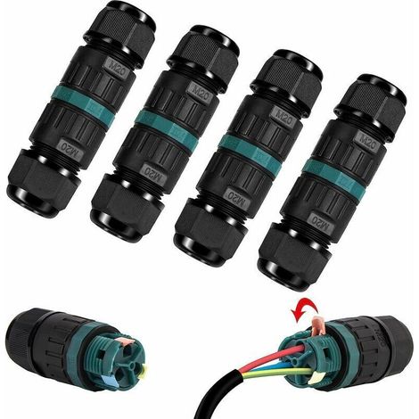 Lot de 4 Connecteur électrique etanche IP68 - Connecteur étanche à 3 broches pour câble de Ø5-12 mm de diamètre, Boîte dérivation étanche extérieur pour jardin et câble souterrain (1/5)