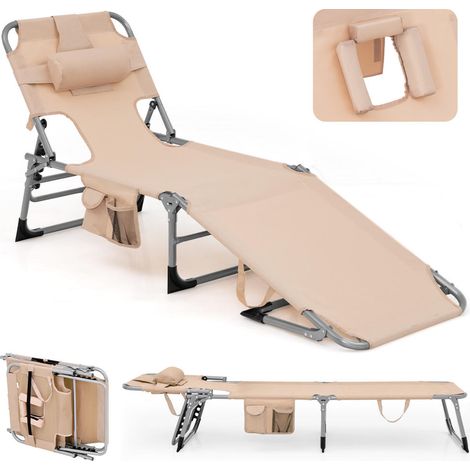 Confort réglable chaise longue pliante portable, dossier 5 positions, repose-jambes 2 positions, tissu Oxford (1/5)