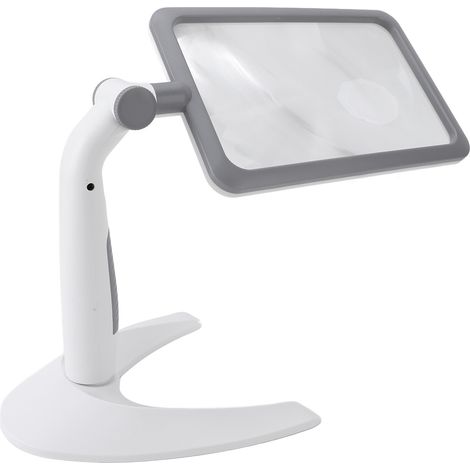 Loupe avec support lumineux, 48 LED, grossissement 2,5x, rotation, 3 températures de couleur réglables, idéale pour la lecture, les seniors et les personnes malvoyantes (blanc). (1/5)