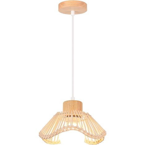 Hand-woven Bamboo Pendant Light Shade E27 Rattan Pendant Light Wood Ceiling Light for Living Room Bedroom Hallway (1/5)