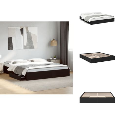 Bettgestell mit Schubladen Schwarz 200x200 cm Holzwerkstoff - Bettesrahmen - Doppelbett - Holzbettfundament - Schubladenschrank - Schlafzimmereinrichtung (1/5)