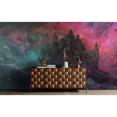 Papier peint Fantaisie – château et nébuleuse mystique - 150 x 250 cm (1/2)