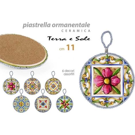 Trade Shop - ORNAMENTALE KERAMIK FLIESE QUADRATISCH 11 CM ERDE UND SONNE 6 DEKORE 828911 - (1/3)