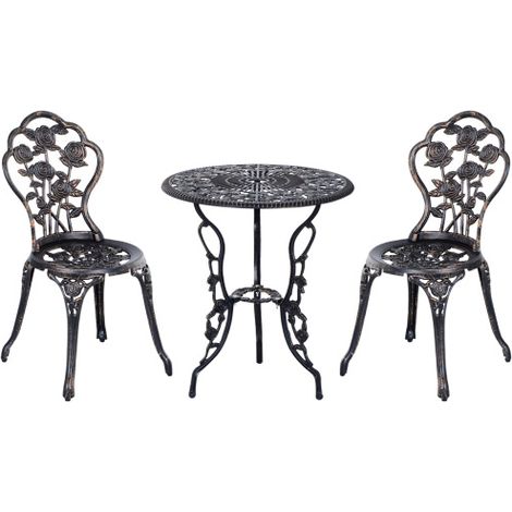 Salon de Jardin 2 Personnes Table et Chaises Mobilier Balcon Terrasse Extérieur Style Bronze Vintage Bistrot Assise Résistant aux Intempéries Métal (1/5)