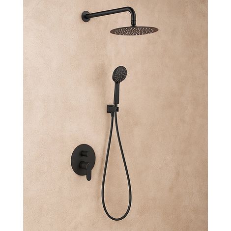 Set doccia soffione miscelatore e doccetta nero opaco (1/3)