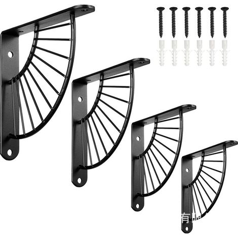 4PCS Support d'étagère Murale Noire 150×150MM Robuste Equerre Metal Etagere Support Etagere Mural Fixation pour Etagere Murale (1/5)