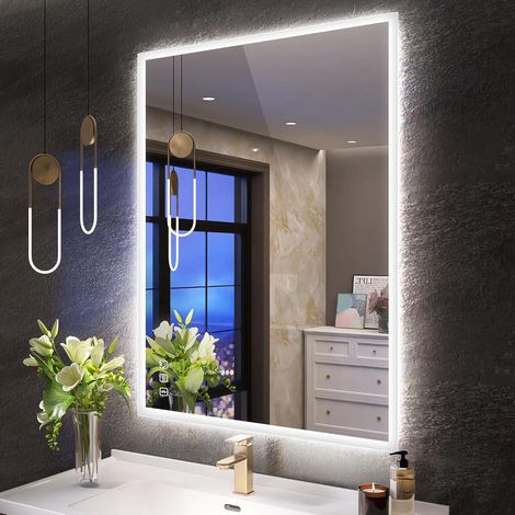 Miroir lumineux de salle de bain 80x60 cm – Éclairage LED dimmable – Désembuage – Bluetooth – IP44 – Film de sécurité intégré (1/5)