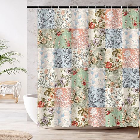 Rideau de douche à motifs floraux style bohème, rideau de douche imprimé pour salle de bain, 180 x 180 cm (1/5)