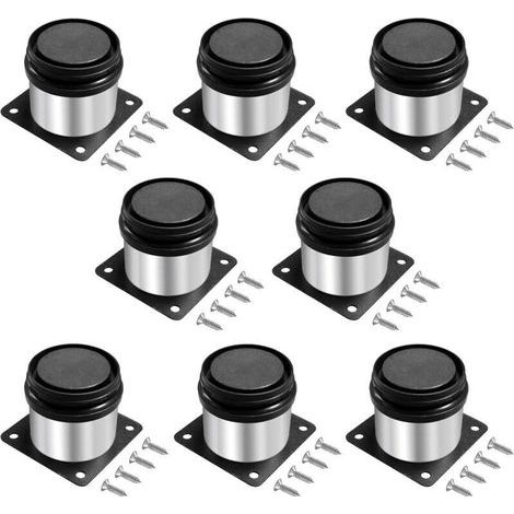Set di 8 piedini regolabili per mobili, 5 cm, rotondi in acciaio inox, altezza regolabile da 0 a 15 mm, per gambe di divani e altri mobili, con viti. (1/5)