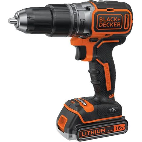 BLACK+DECKER Trapano a percussione senza filo da 18V con 2 batterie da 2,5Ah, velocità variabile, 2 ingranaggi, coppia di 52Nm, POWERCONNECT, BL188E2K-QW (1/4)