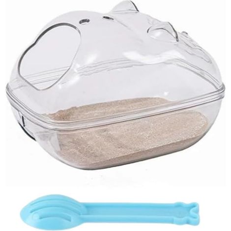 baignoire à sable pour hamster en plastique transparente 13 x 9 x 9 cm avec pelle (1/5)
