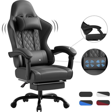 Devoko Chaise Gaming Ergonomique avec Massage Lombaire Intégré, Noir (1/5)