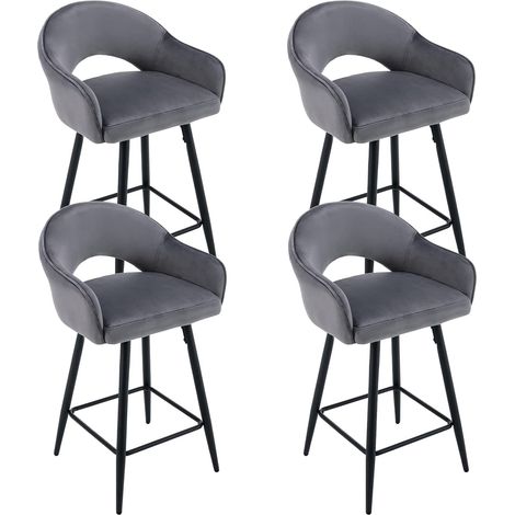 Wahson Tabouret de Bar en Velours, Lot de 4 Tabouret Rotation de 360 Degré Chaise Bar de Pied en Métal avec Repose-Pieds pour Bar, Gris