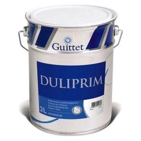 Guittet – Peinture multisupports Duliprim 3L blanc – Bonne opacité – Rendement 8 à 10 m²/l – Densité 1,54 – Recouvrable en 24h – 57217