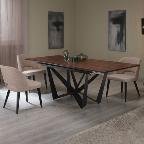 Tavolo da pranzo allungabile legno scuro, gambe incrociate nere L. 160x90- Arpa (1/3)