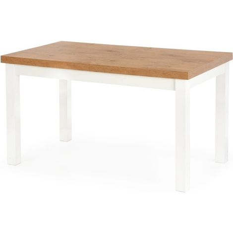 Mesa Houston 559, Roble lancelote + Blanco, 76x80x140cm, Alargamiento, Aglomerado laminado, Madera