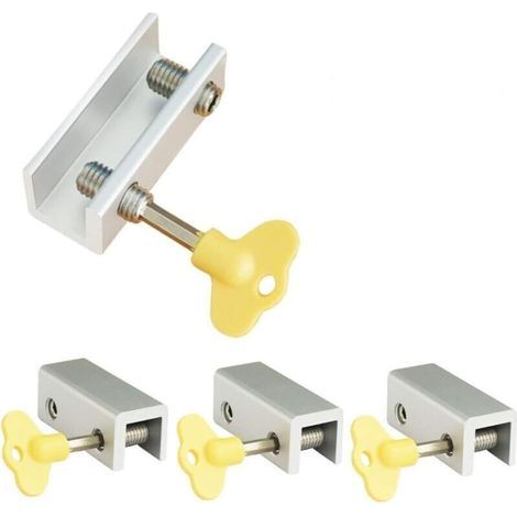 Cerraduras para ventanas, paquete de 4 cerraduras de aluminio para ventanas correderas, cerradura de seguridad ajustable para marcos de puertas correderas con llaves. (1/4)