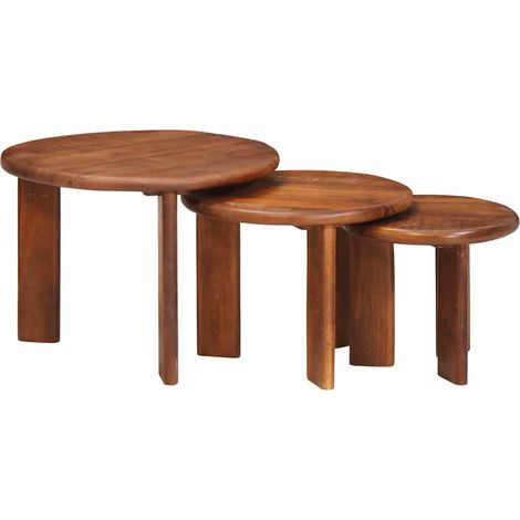 Mesas de Café Nido 3 pcs Marrón miel Madera de mango maciza vidaXL