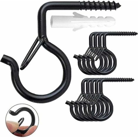 Set di 20 ganci a vite per esterni, ganci a vite da soffitto, per tazze da tè, ufficio, piante, luci, ghirlande di Capodanno, neri - Crezuo