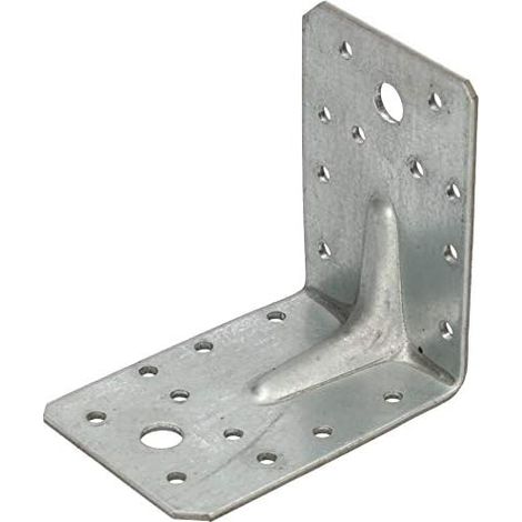 KOTARBAU Connecteur d'angle 90x90x65 mm avec nervure, équerre perforée renforcée, équerre de fixation, assemblage bois, connecteur d'angle en acier galvanisé, argent, top qualité (1/5)