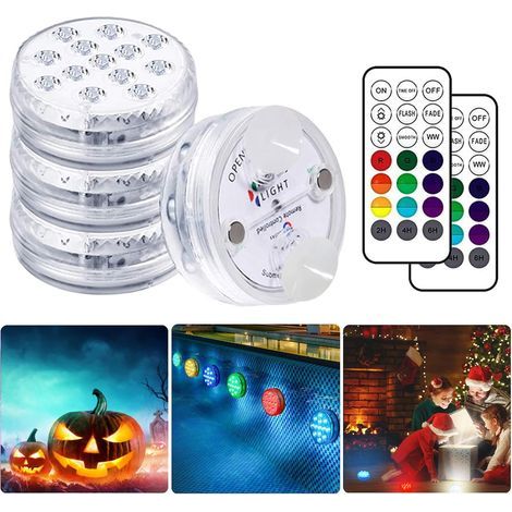 LED-Poolleuchten, wasserdichte LED-Leuchten, 30–50 Stunden Leuchtdauer, IP68 wasserdicht, 16 RGB-Farbwechsel-Dekorationslampen für Aquarien, Badewannen, Vasen, Schwimmbecken und Teiche (4 Stück) [Ener (1/5)