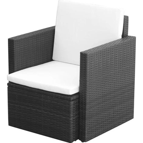 Gartenstuhl mit Polstern und Kissen Poly Rattan Schwarz