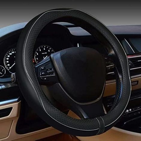 Couvre Volant Voiture,Antidérapant Couvre Volant Respirant en Cuir Microfibre,Respirant Élastique Professionnel Couvre De Universelle,Convient aux Volants d'un Diamètre Extérieur(Noir&Gris) (1/4)