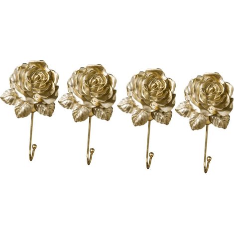 4pièces Muraux Forme De Rose De Dorés Pour Serviettes Et Vêtements Organisateur Élégant Pour Salle De Bain Et Salon (1/5)