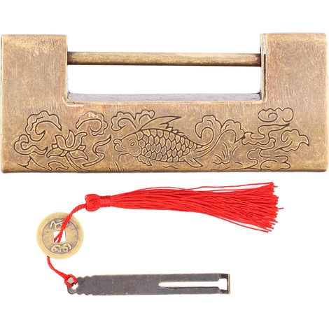 Cadenas ancien chinois en laiton, espacement 4,3 cm/1,7 po, avec clé, pour boîtes à bijoux et armoires. (1/5)