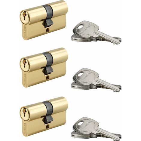 Thirard – Lot de 3 cylindres de serrure double entrée 30x30mm – S'entrouvrant en laiton – 3 clés/cylindre – Sécurité renforcée (1/3)