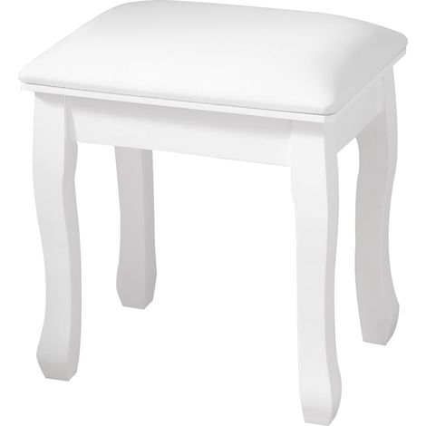 Sgabello da trucco quadrato imbottito bianco con gambe in legno (1/5)