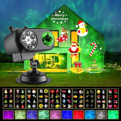 Projecteur LED d'extérieur 2 en 1 - 10 Diapositives - Lampe Projecteur avec Télécommande IP67 Étanche Décoration Noël Halloween (1/5)