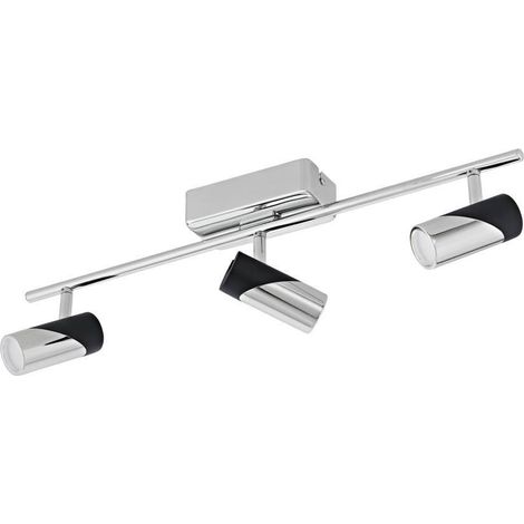 Plafonnier LED salon plafonnier salle à manger lampe chambre spot lumineux, acier chromé aluminium noir, 3 spots mobiles, 5W 1440Lm 3000K blanc chaud, L 57,5 cm