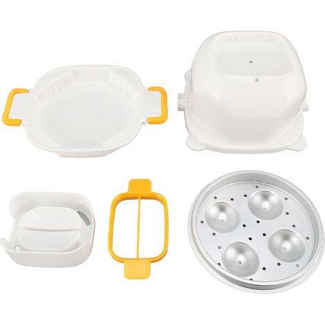 Cuiseur à œufs micro-ondes 4 cavités PP aluminium cuisson vapeur rapide découpe pratique compact idéal gain de temps (1/4)