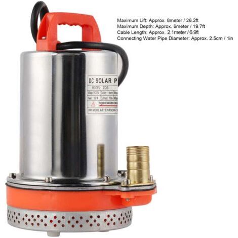Pompe submersible 180 W, petite pompe submersible solaire pour le nettoyage de piscine, hauteur de refoulement de 8 mètres, câble CC de 2,1 mètres (12 V) (1/3)