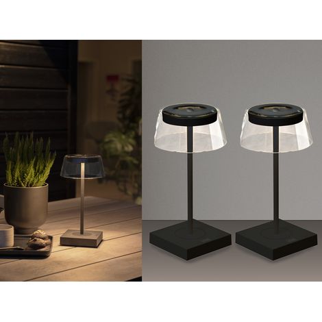 2er Set Wiederaufladbare LED Outdoor Tischleuchten dimmbar in Schwarz, Höhe 27cm (1/5)