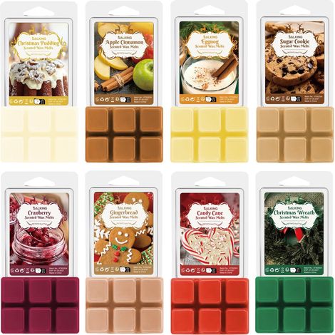 Fondants de cire parfumée Noël pour lampes parfumées, 8 packs de cire d'hiver soja senteurs de couronne de Noël et pain d'épices, coffret cadeau (1/5)
