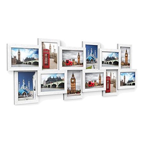Cadre photo collage pour 12 photos en 4" x 6" (10 x 15 cm) Cadre mural, assemblage requis, grain de bois blanc RPF22W (1/5)