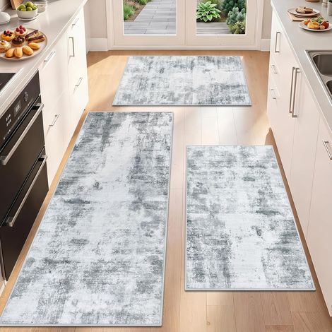 Lot de 3 Tapis Cuisine Devant Evier Tapis de Cuisine Antidérapant et Lavable pour Couloir Salle à Manger Entrée et Porte Gris 50x120cm + 50x80cm + 50x80cm (1/5)
