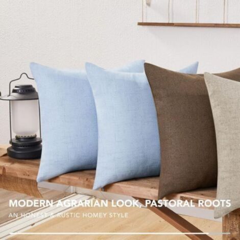 Lot de 4 Housse de Coussin Effet Lin, 40x40 cm, Bleu Clair (1/5)