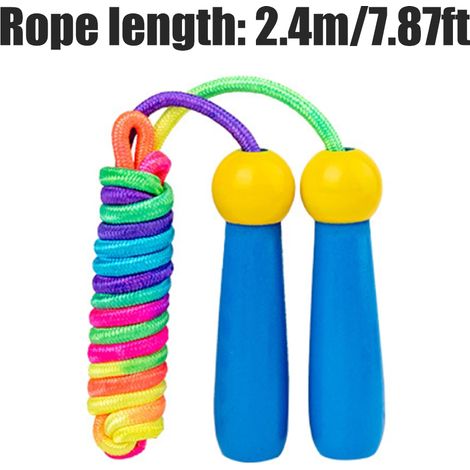 2 cordes à sauter réglables pour enfants, cordes arc-en-ciel avec poignées en bois pour sport en plein air (1/5)